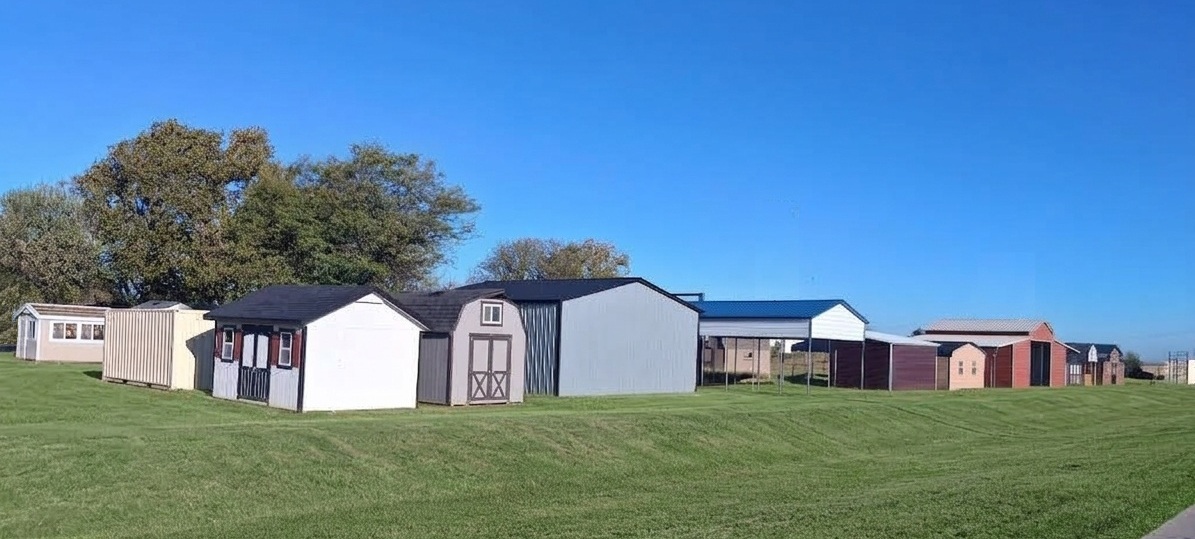Metal buildings and sheds on our sales lot, serving the Amarillo, TX area